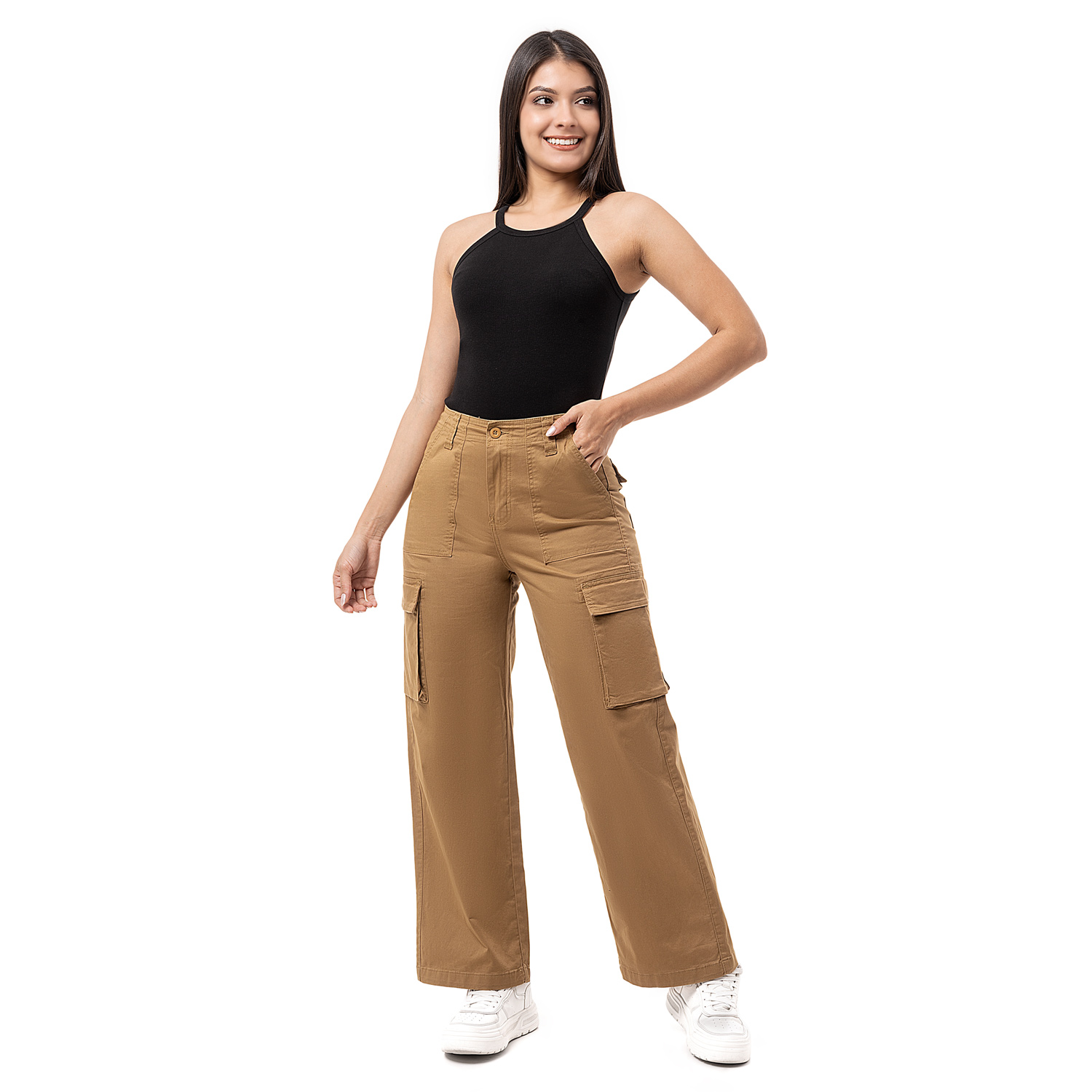 Pantalon Cargo Twill Stch Wide Leg Gabih Camell Pionier