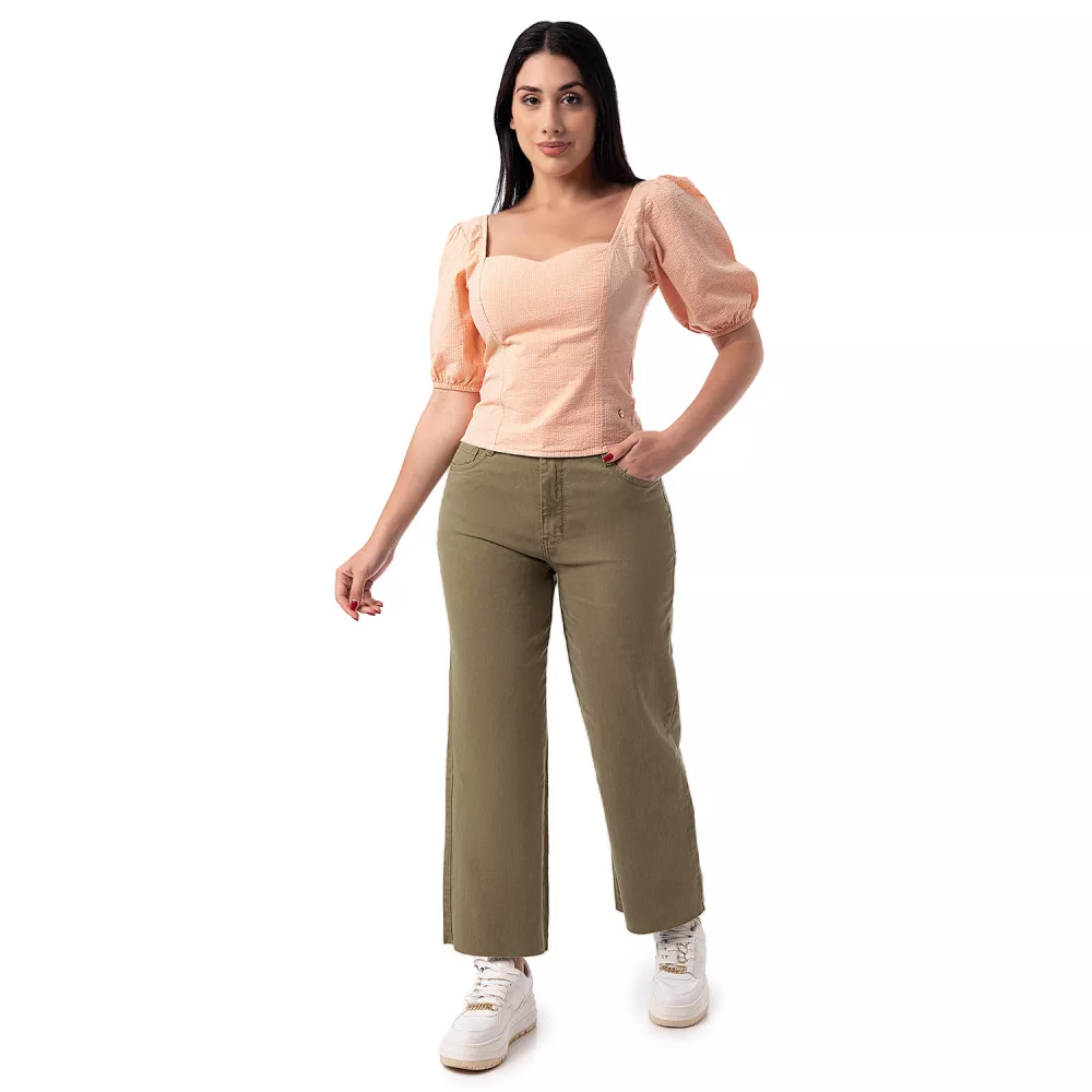 Pantalon Twill Slabs Stch. (Wide Leg) Lari Dril Olivo