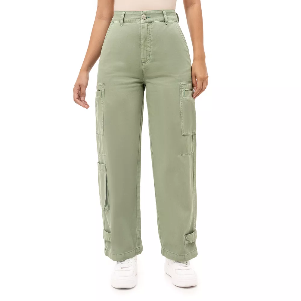 Pantalón cargo de popelina Mujer, Verde